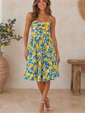 🍋 Women’s Lemon Print Sundress – Bright & Flirty!